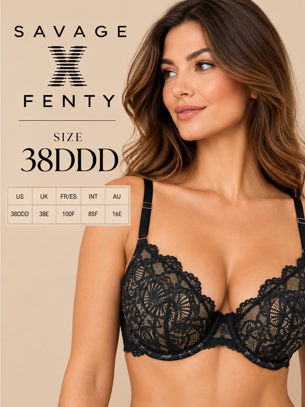 Savage X Fenty Black Lace Underwire Bra - 38DDD